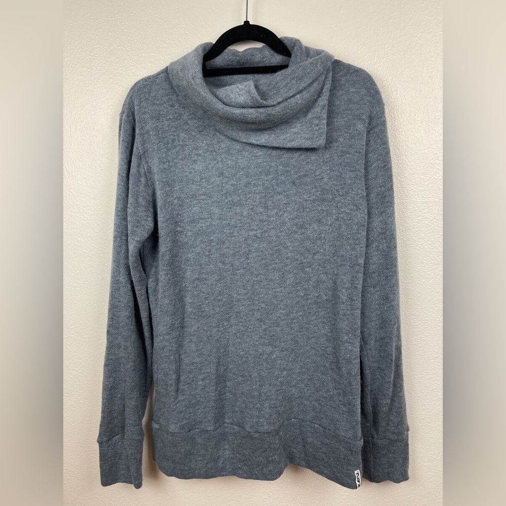 KAVU Sweetie Sweater Womens Sz L Grey Blue Cowl Neck Pullover Knit Made inCanada